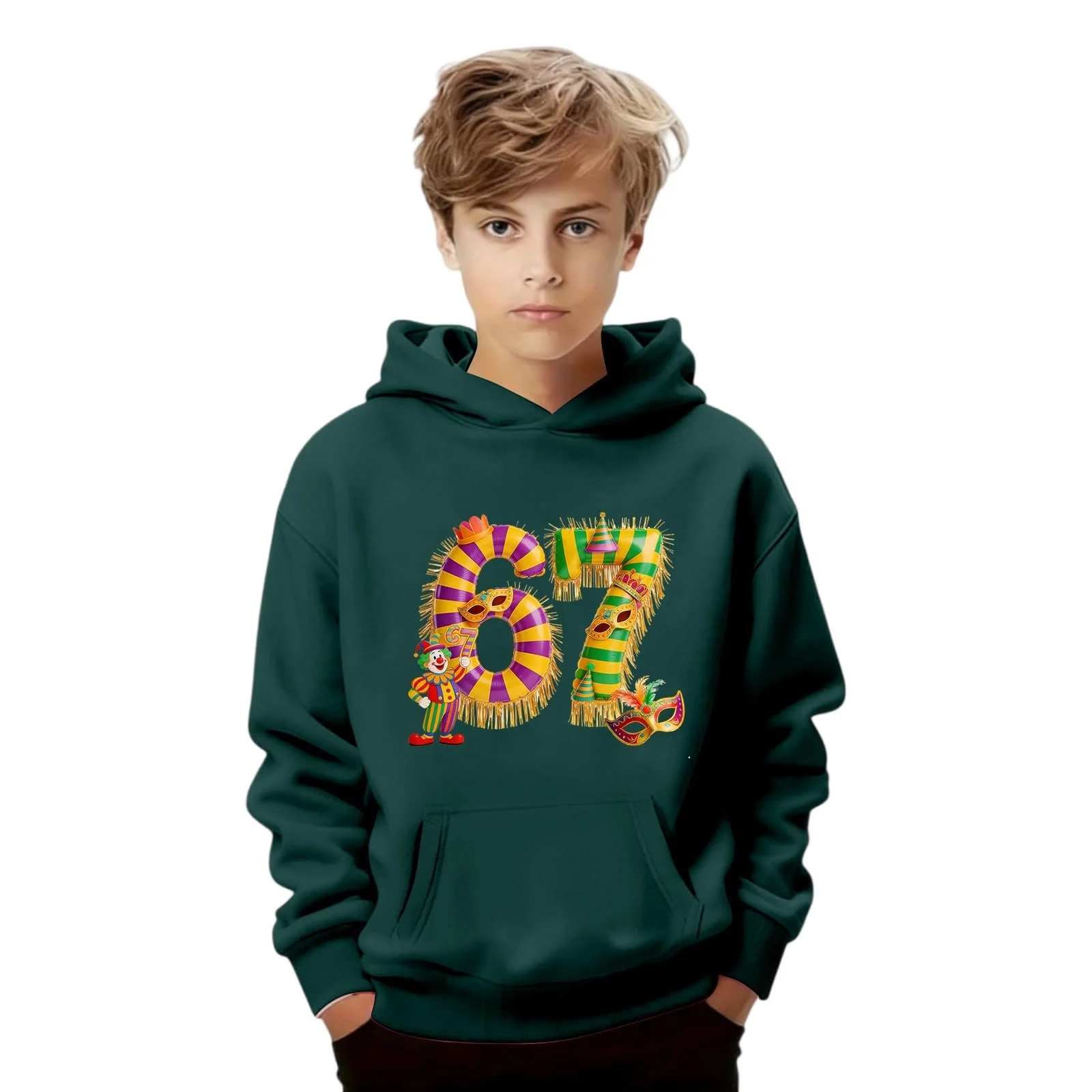 Девичья толстовка с карнавальным узором Мягкий флисовый пуловер с карманом, фото №2