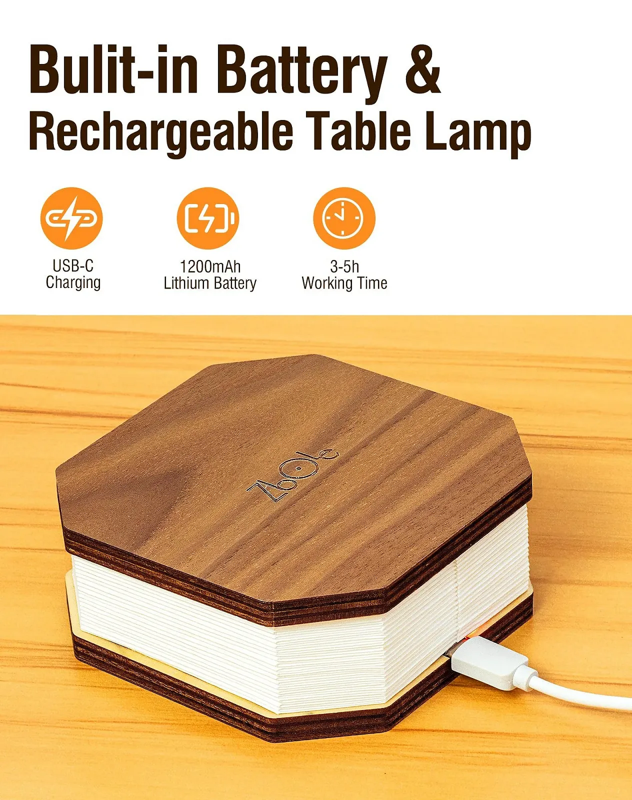 Настільна лампа Originalità Pieghevole Lampada a Fisarmonica LED USB дерево горіх, фото №4