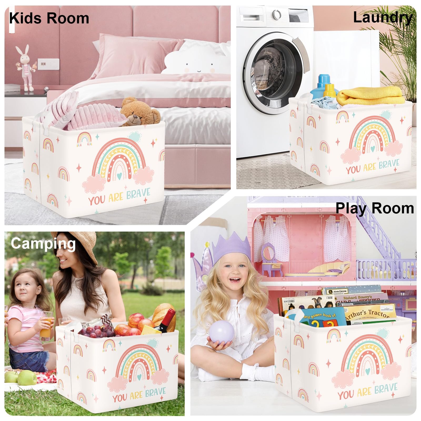 Корзина для игрушек HUUMONSS Boho Rainbow детская складная для девочек большая розовая, 36 л, фото №7