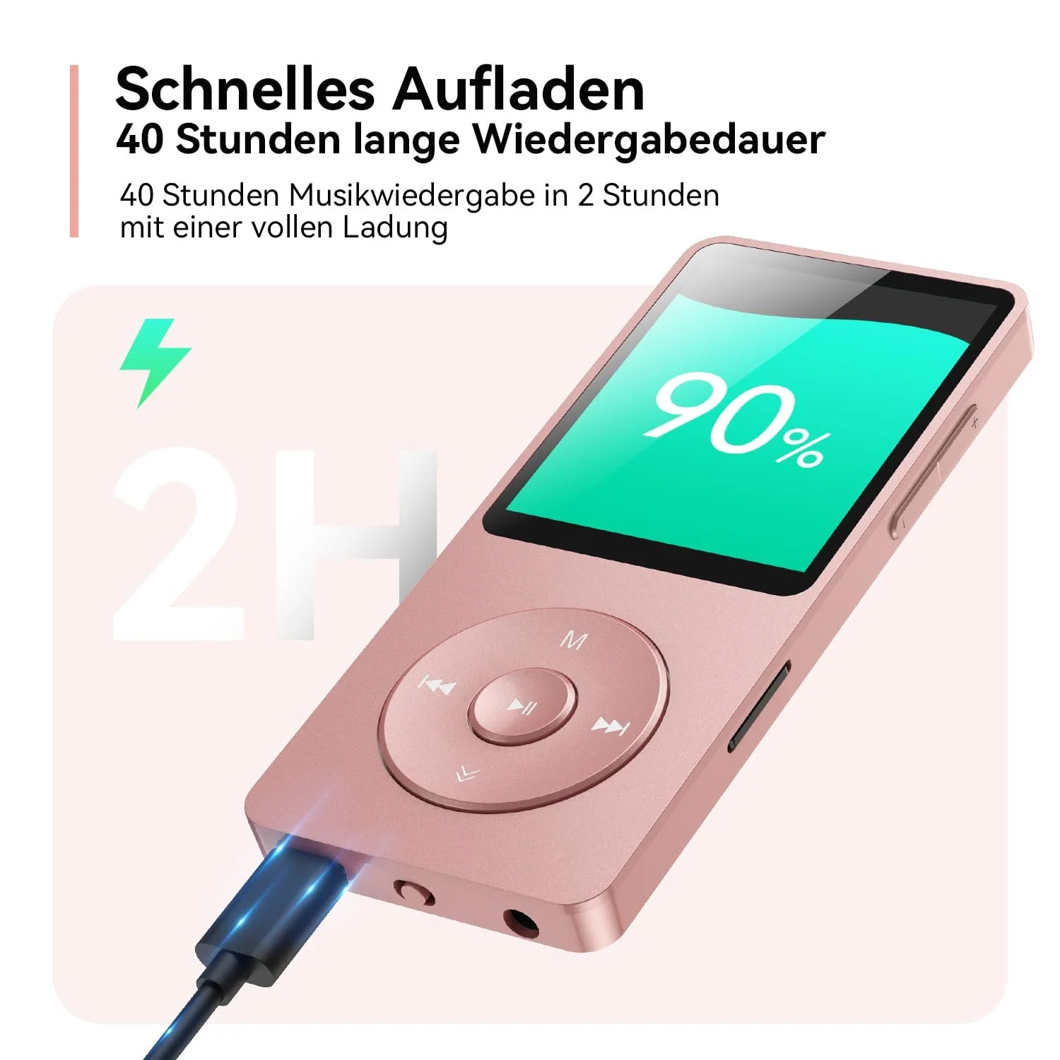 MP3-плеєр AGPTEK 64 ГБ Bluetooth 5.3 з динаміком, 40 годин автономної роботи, маленький і класичний спортивний MP3 з екраном 1,8 дюйма, FM-радіо (без навушників), TF-карта до 128 ГБ, рожевий, фото №6