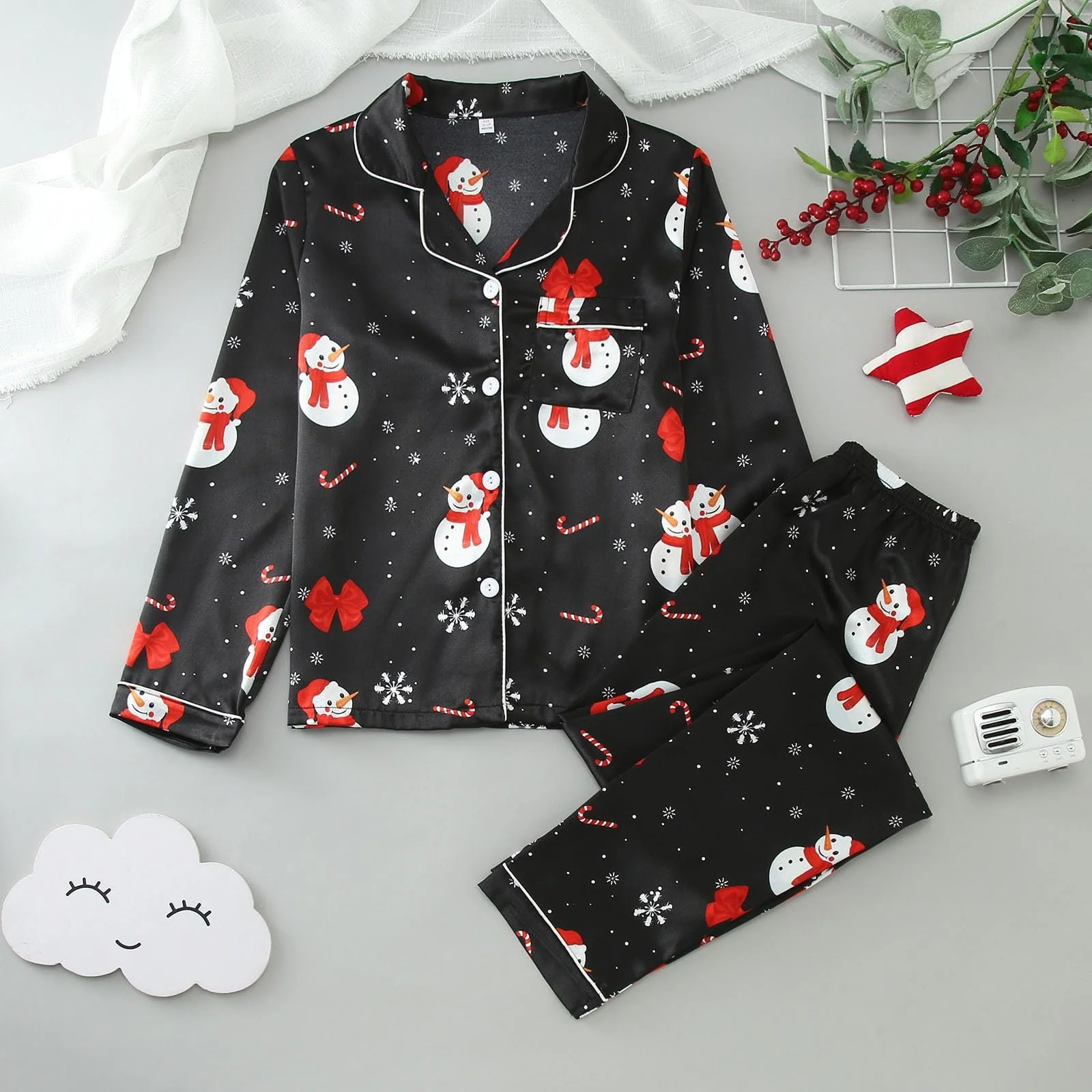 Дитяча Різдвяна Піжама Сніговик Довгий Рукав Бавовна Зима, фото №5