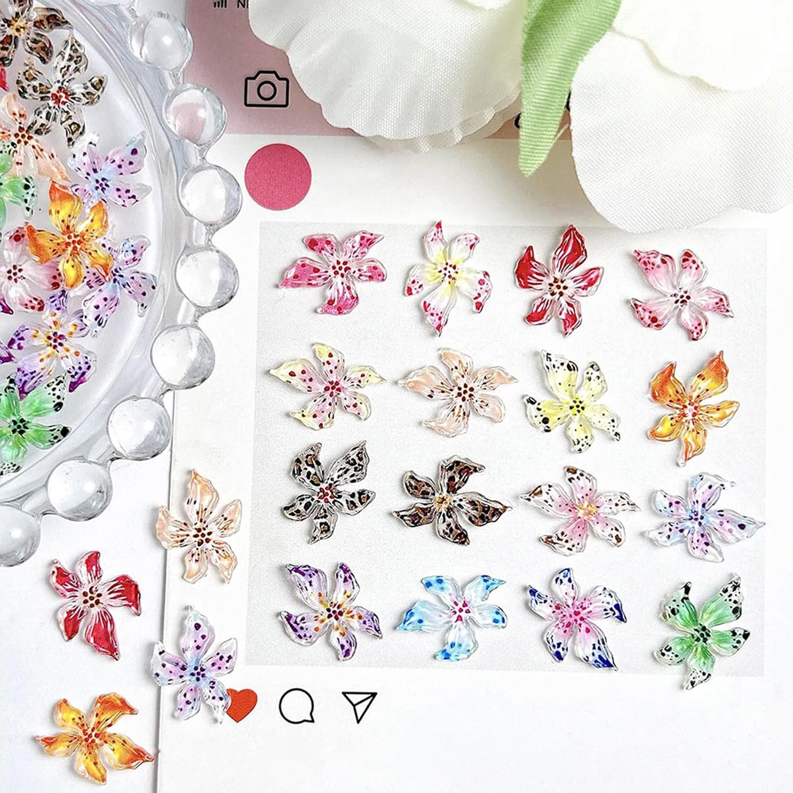 Украшения для ногтей Цветы, 3D Цветы для ногтей, Аксессуары для ногтей, Гавайские кристаллы, Летний маникюр, Украшения для ногтей, Мягкий клей, 80 шт, фото №3