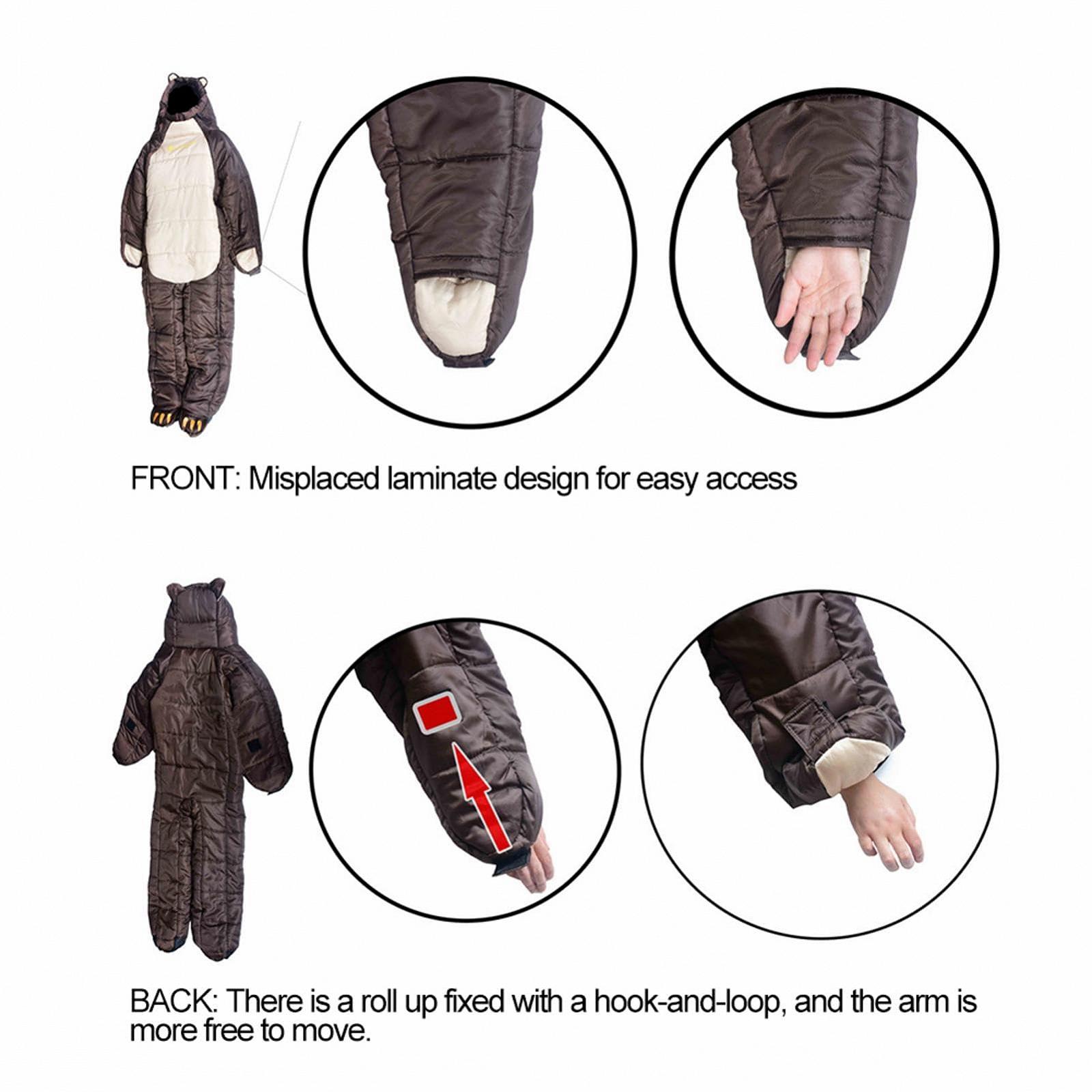 Спальный мешок Portable Bear Full Body Sleeping Bag для взрослых с молнией, лёгкий зимний для кемпинга, походов, путешествий, фото №5