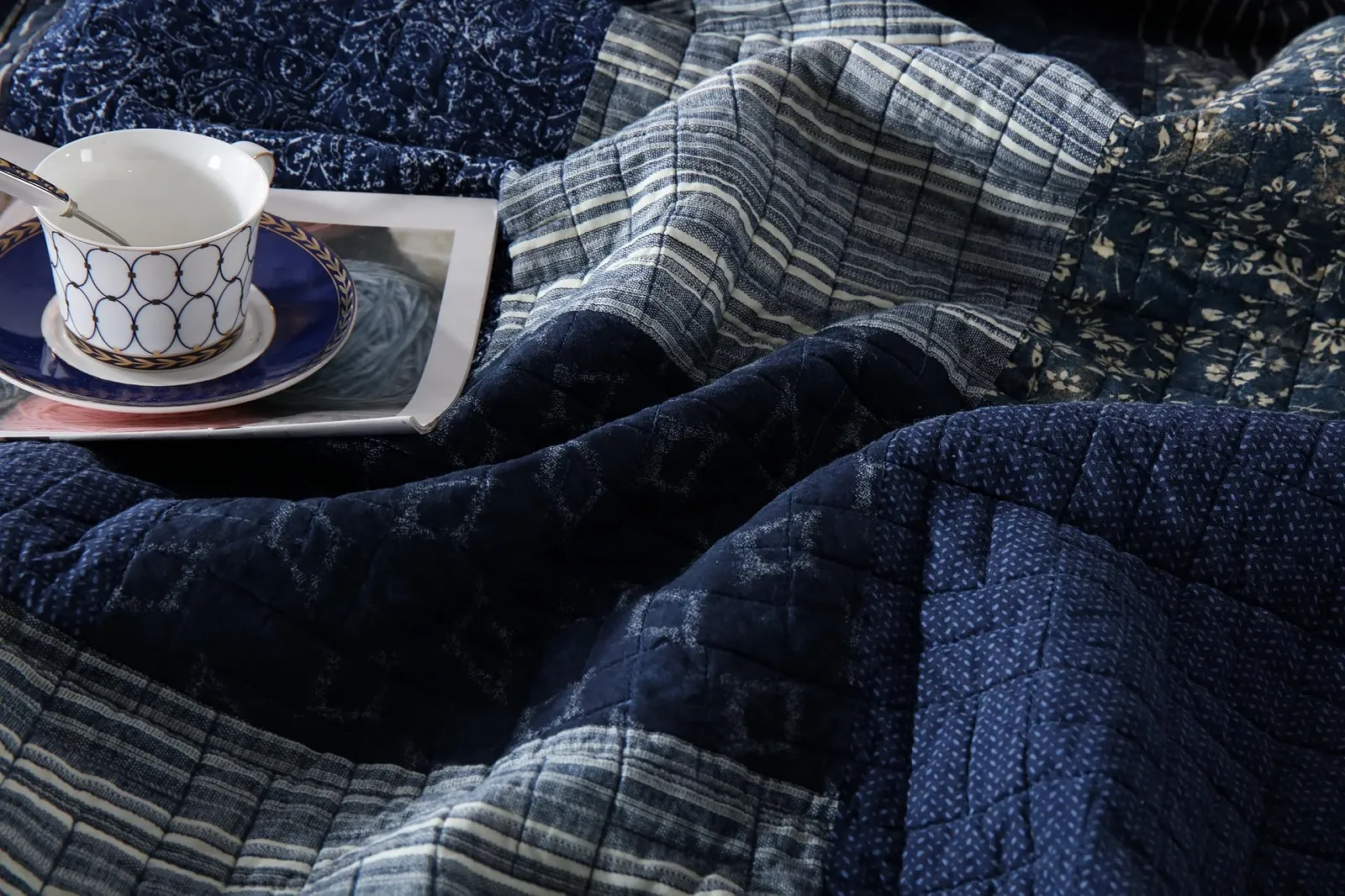 Покривало Qucover Бавовна Блакитний, 2 наволочки 50 x 70 см (223 x 233 см), фото №3