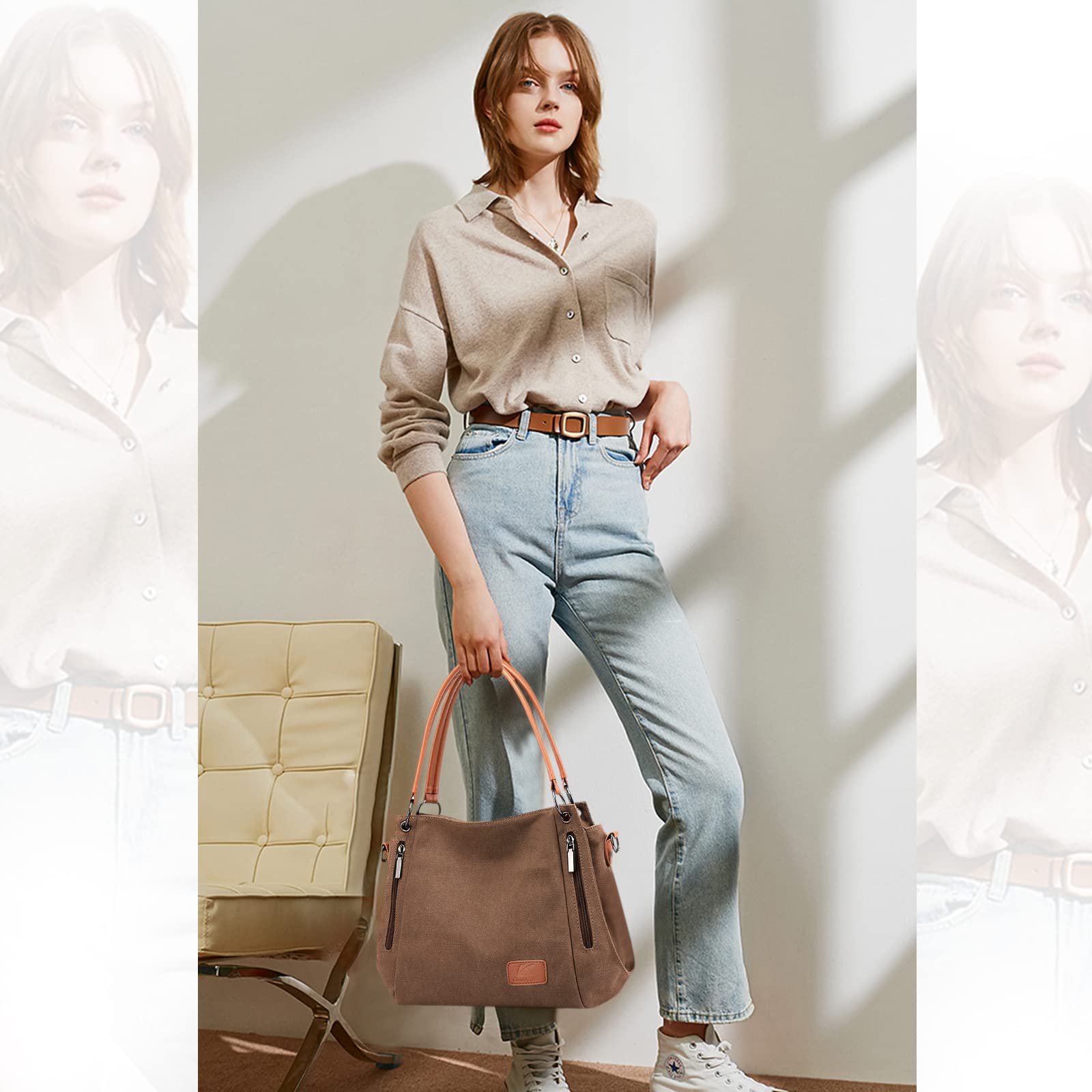 Сумка жіноча NICOLE & DORIS Полотняна Велика на плече з ручками Коричневий, фото №2