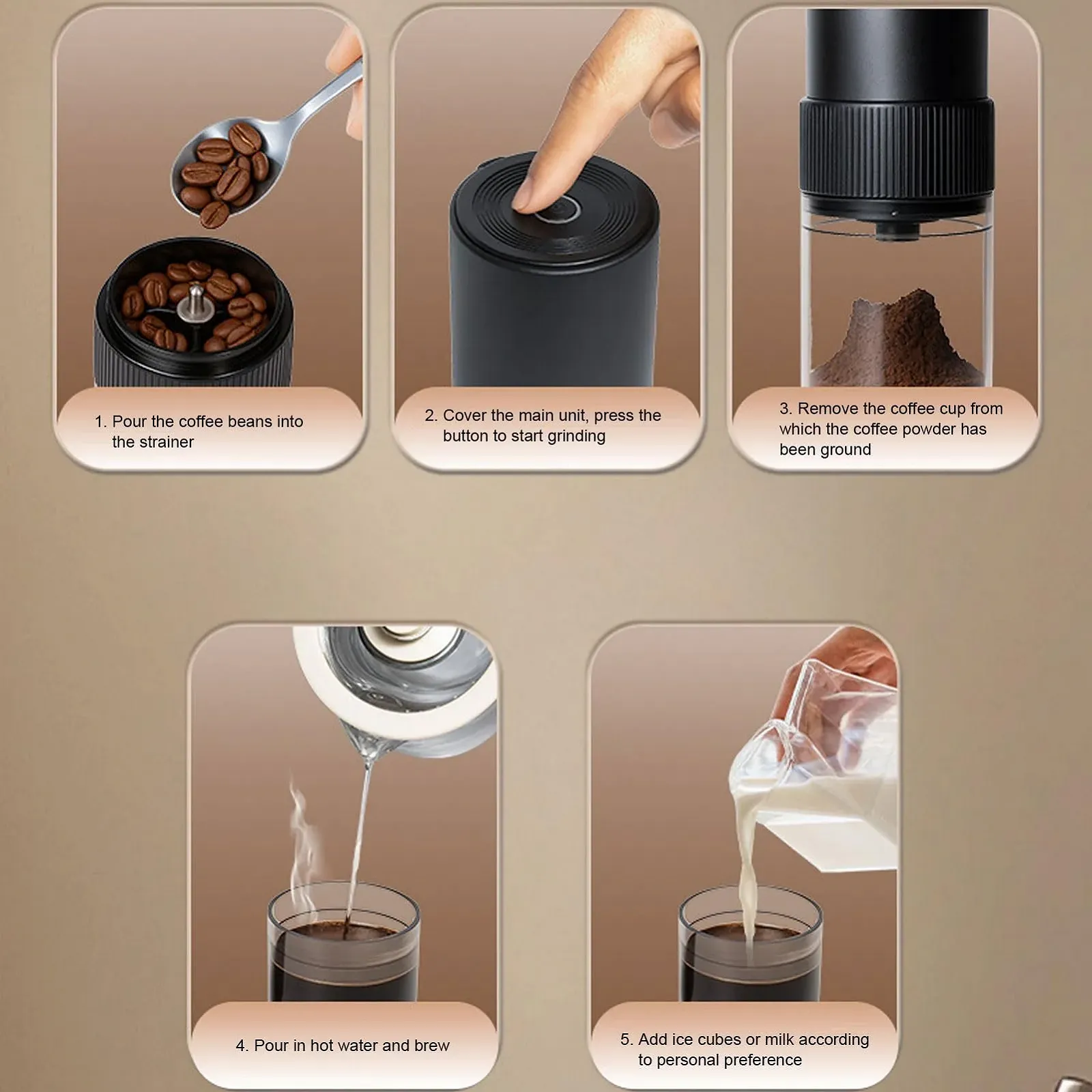 Автоматична кавомолка Electric з регульованим розміром помелу, USB, бездротова для дому, кемпінгу, подорожей, фото №5