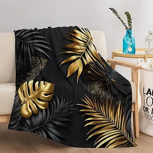 Плед Cuddly Теплий Tropical Luxury Monster Leaf Pattern 150 x 200 см Чорний Золотий Фланелевий - Фото 1