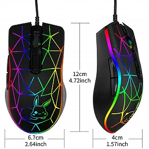 Миша дротова ігрова IULONEE USB C, низький рівень шуму, 7 кольорів підсвічування, оптична Type-C, 2400 DPI, 6 кнопок, чорна synthetic.ua - Фото 1