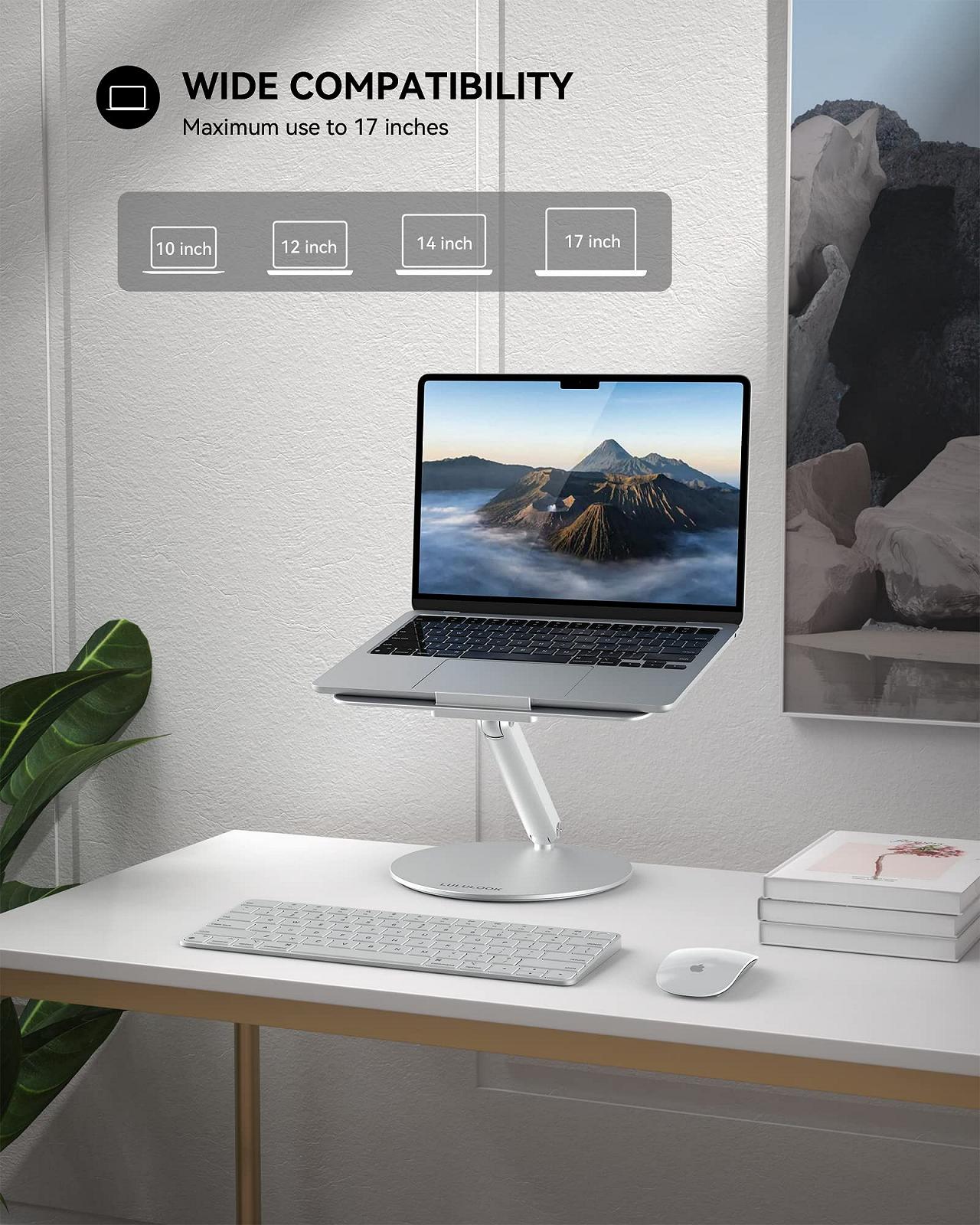 Підставка для ноутбука LULULOOK складана з основою, що обертається на 360 градусів, регульована, для всіх ноутбуків 10-17 дюймів, срібляста, фото №6