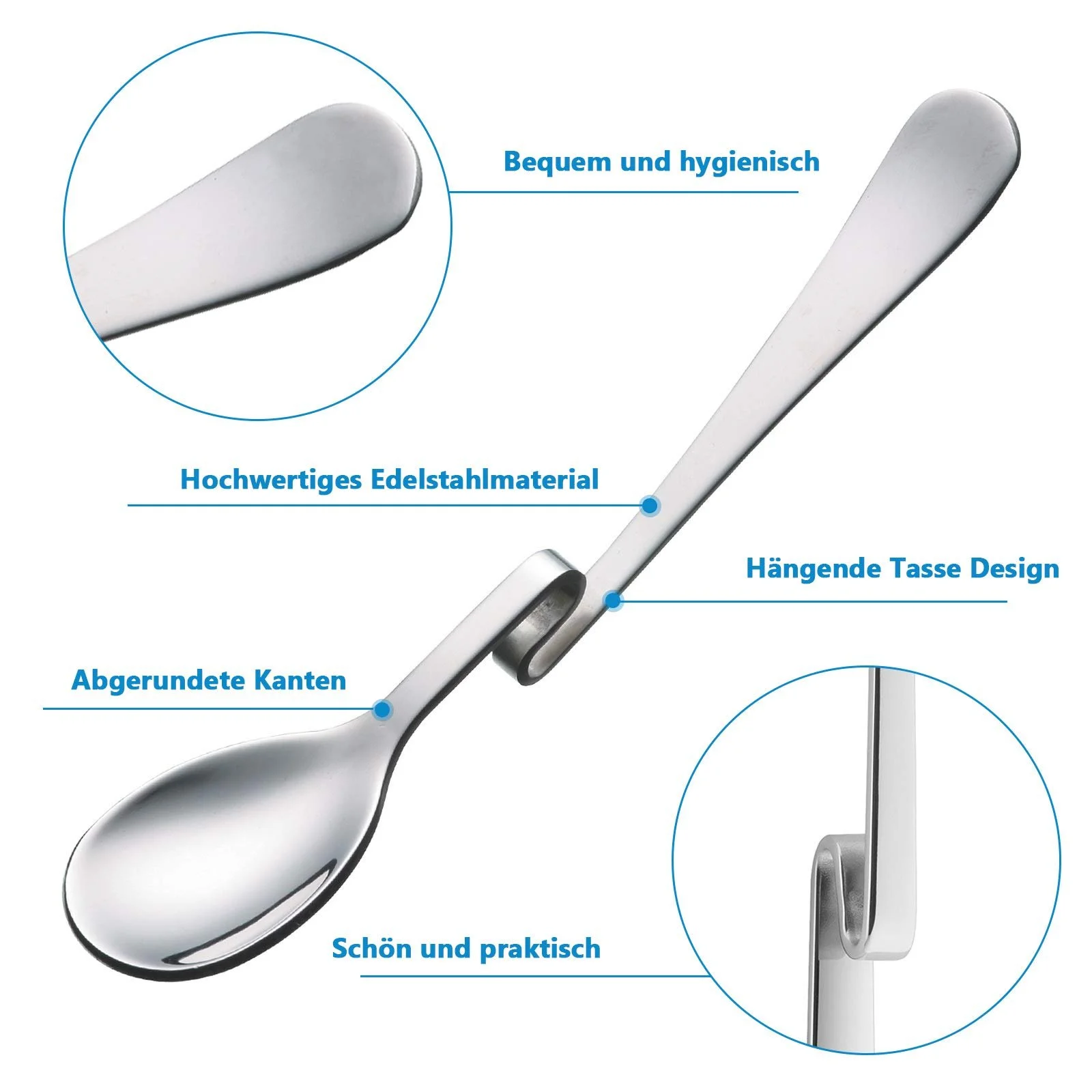 Ложка з нержавіючої сталі з вигнутою ручкою, довга, фото №4