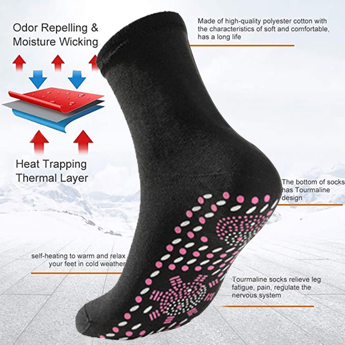 Носки с подогревом Turmalin Magnetsocken для женщин и мужчин для катания на лыжах в холодную зимнюю погоду, охоты и кемпинга, фото №5
