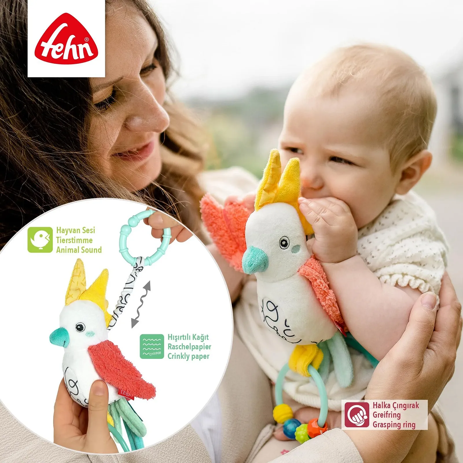 Іграшка Пташка Fehn Chirping Bird Розвиваюча іграшка з кільцем для кріплення Різнокольорова, фото №3
