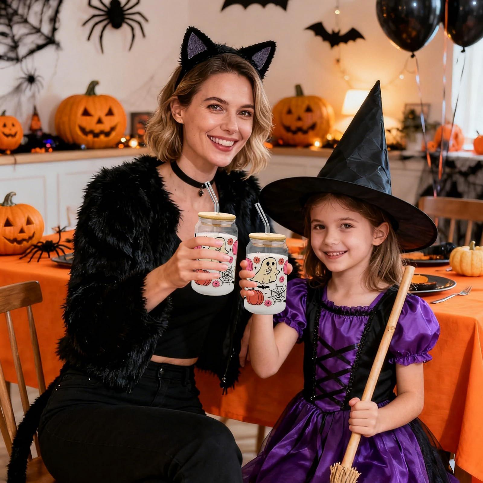 Хэллоуин Кружка с крышками и соломинками для детей K6rbis Geist Glas Eiskaffee Tasse 400 мл Scsse Tumbler с крышкой для подростков детей женщин взрослых Eiskaffee Halloween Party, фото №8