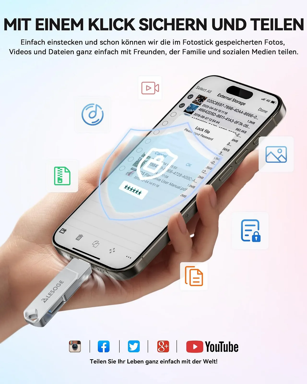 USB-накопичувач LESOGE 256 ГБ 3 в 1 USB 3.0 USB-C MFi Certified, фото №6 USB-накопичувач LESOGE 256 ГБ 3 в 1 USB 3.0 USB-C MFi Certified, фото №6