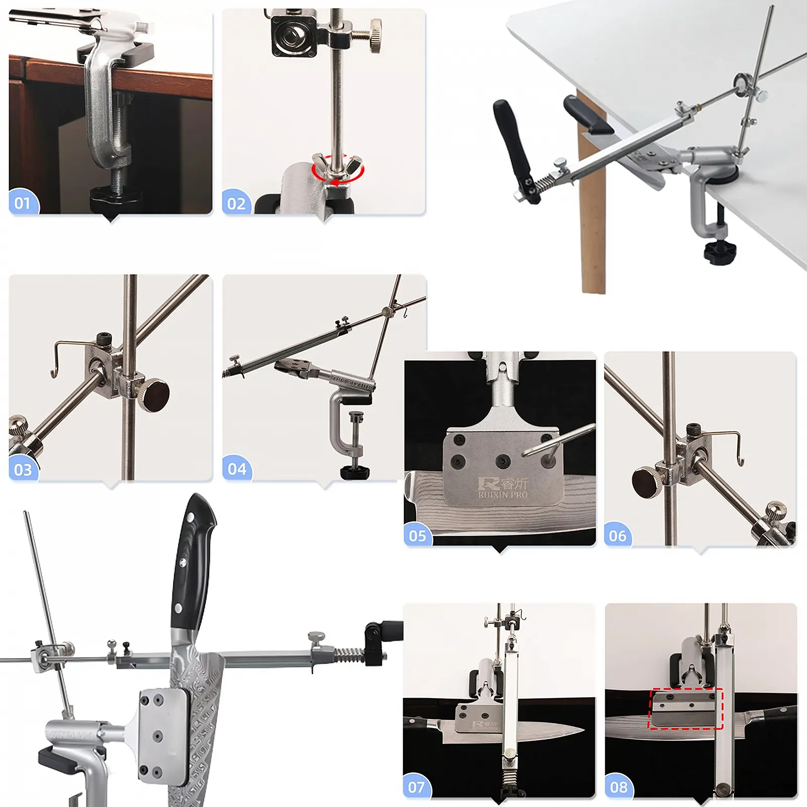 Професійна точилка для ножів Retoo поворотна 360° з набором із 4 каменів нержавіюча сталь, фото №6