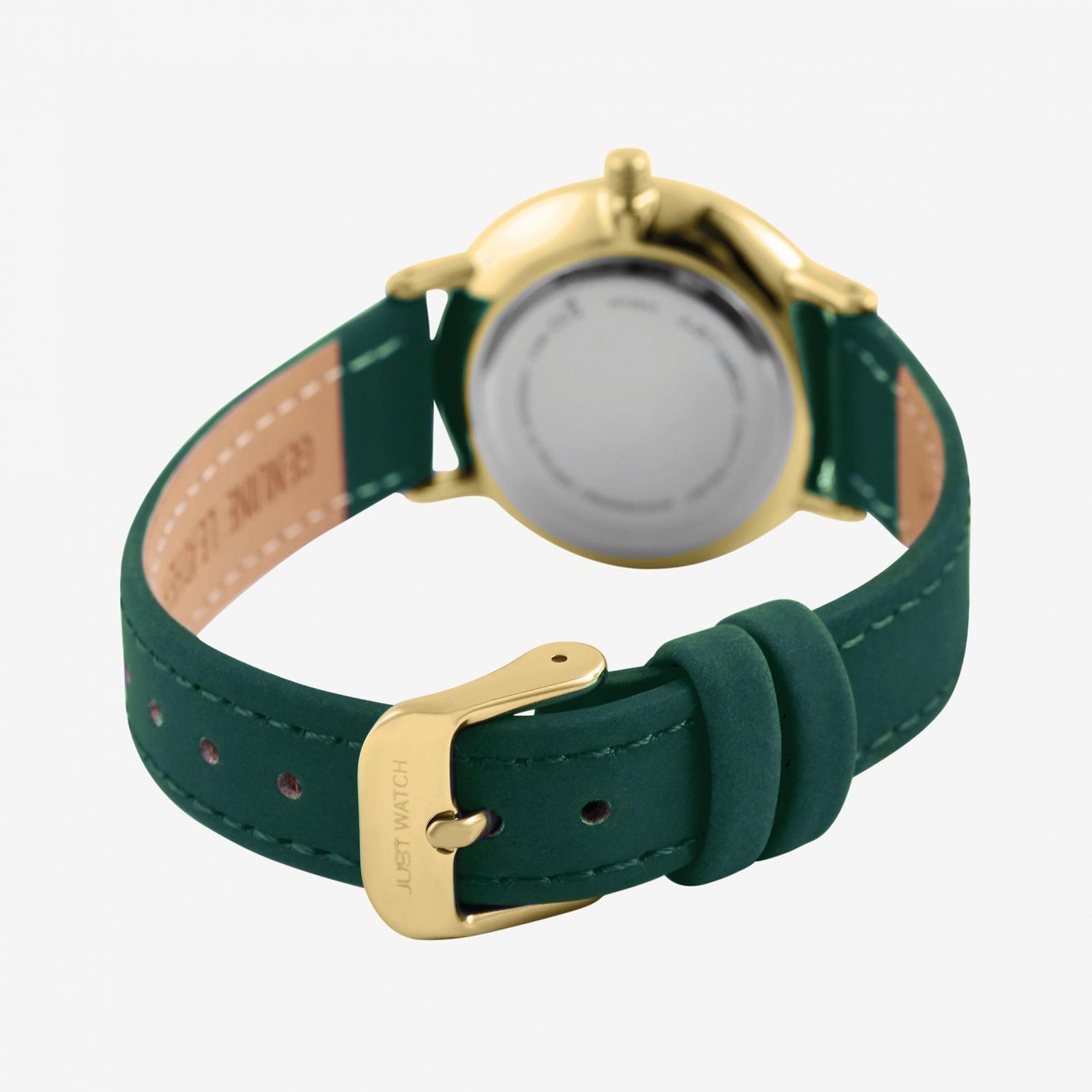 Женские часы Just Watch, зеленый ремешок из натуральной кожи, кварцевые часы с золотистым корпусом, диаметр 33 мм, минеральное стекло, застежка-пряжка, водонепроницаемость 3 Bar, классические часы для женщин, фото №6