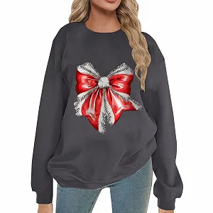 Женские толстовки с капюшоном, рождественские толстовки для женщин, большие флисовые пуловеры с круглым вырезом, милые толстовки с графическим рисунком банта, женские свитеры с длинными рукавами - Фото 1