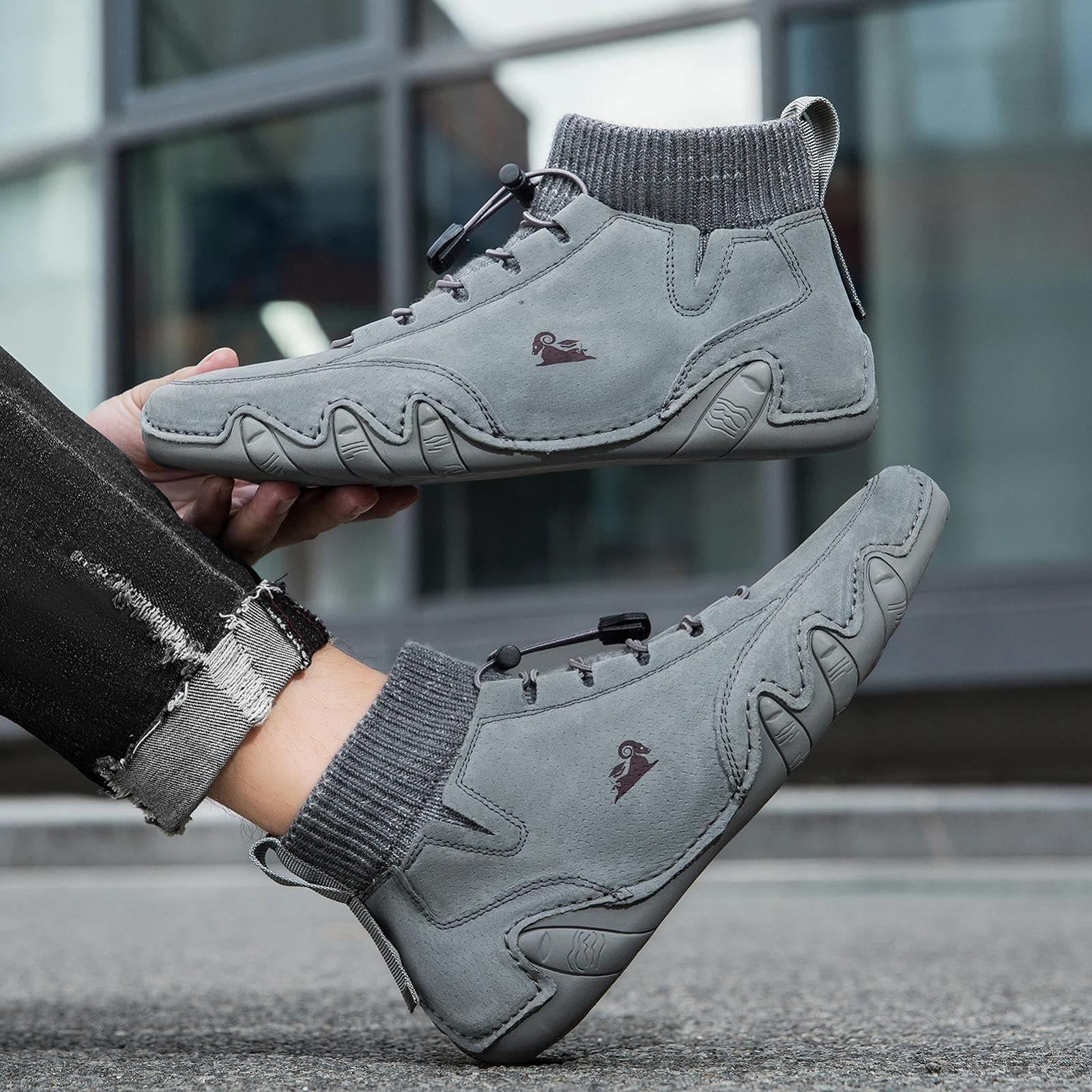Черевики Honhoha Італійські чоловічі Waterproof - Breathable Magic Sticker Unisex Outdoor - Non-Slip High Top Leisure Trainers для чоловіків для хайкінгу, сірі, фото №2