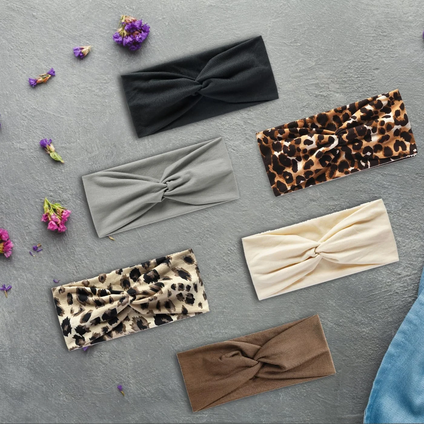 Набір жіночих пов'язок на голову 6 шт, Широкі еластичні м'які, фото №7