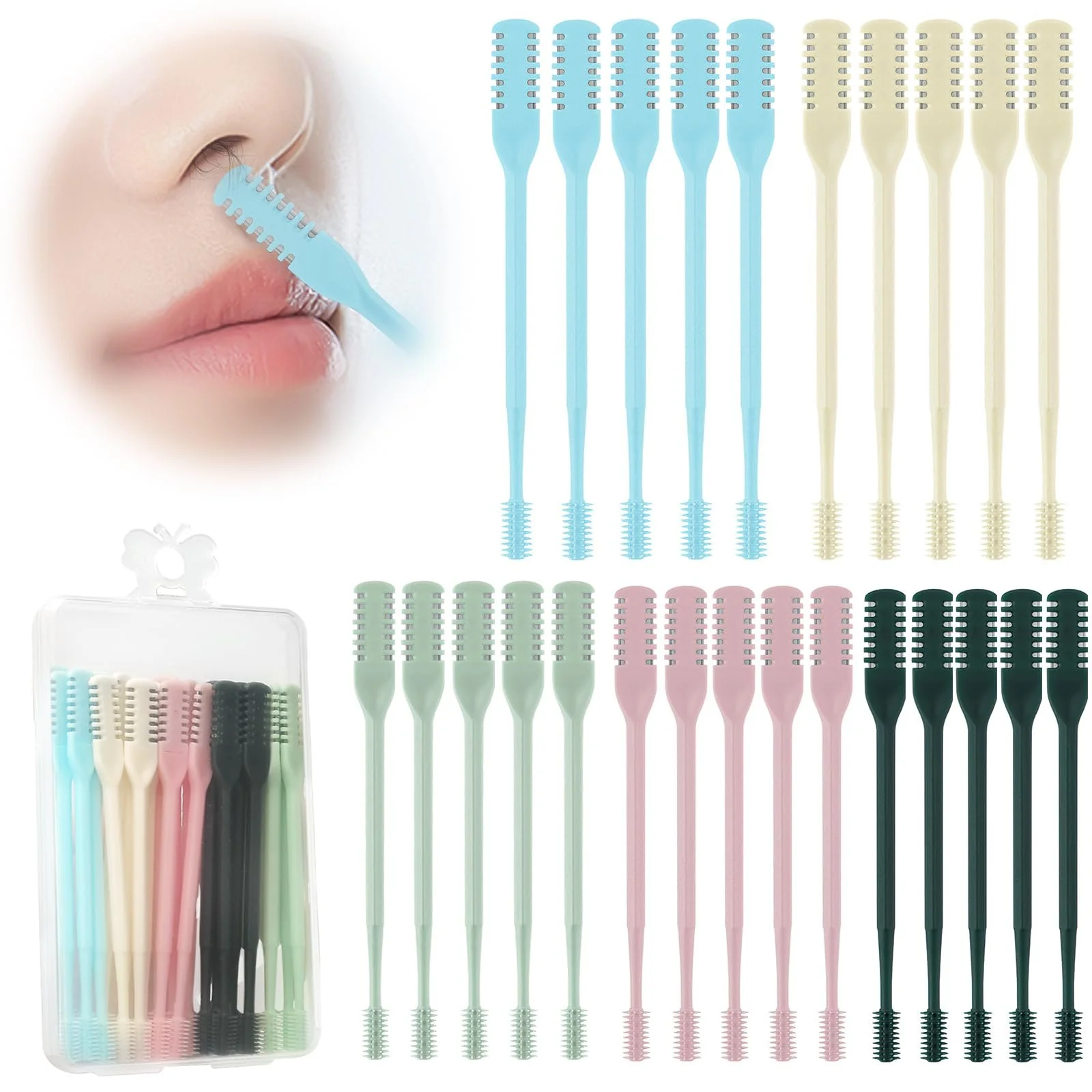 Тример Mucek 25 шт 2024 Різак для носового волосся 2-в-1 Двосторонній 360° Обертовий 5 кольорів, фото №1