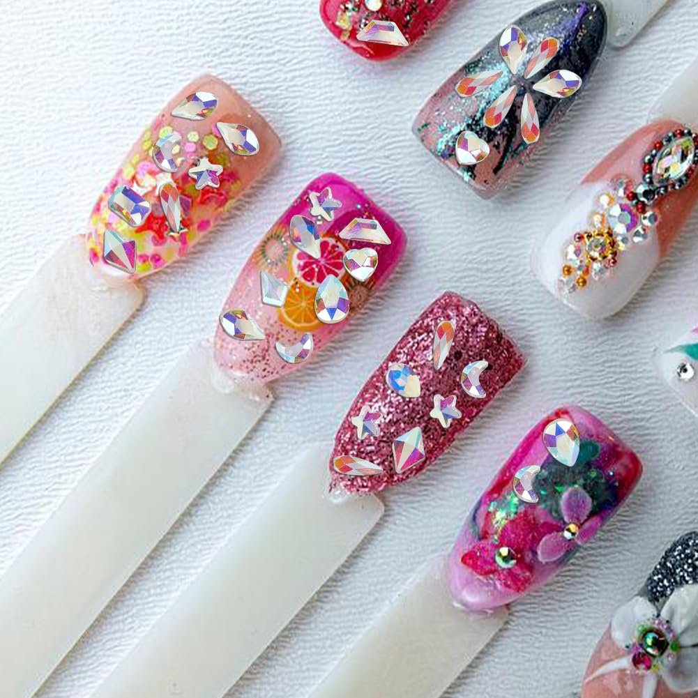 Стразы для ногтей стеклянные 400 штук разных форм, плоские кристаллы для ногтей, украшения для DIY поделок, дизайн ногтей, макияж, наряды, фото №6