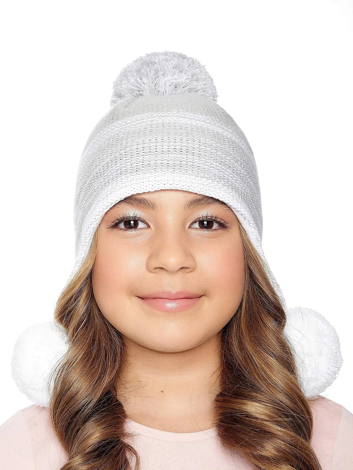 Шапка вязаная Marhatter Зимняя для девочек с помпоном, серая, фото №4