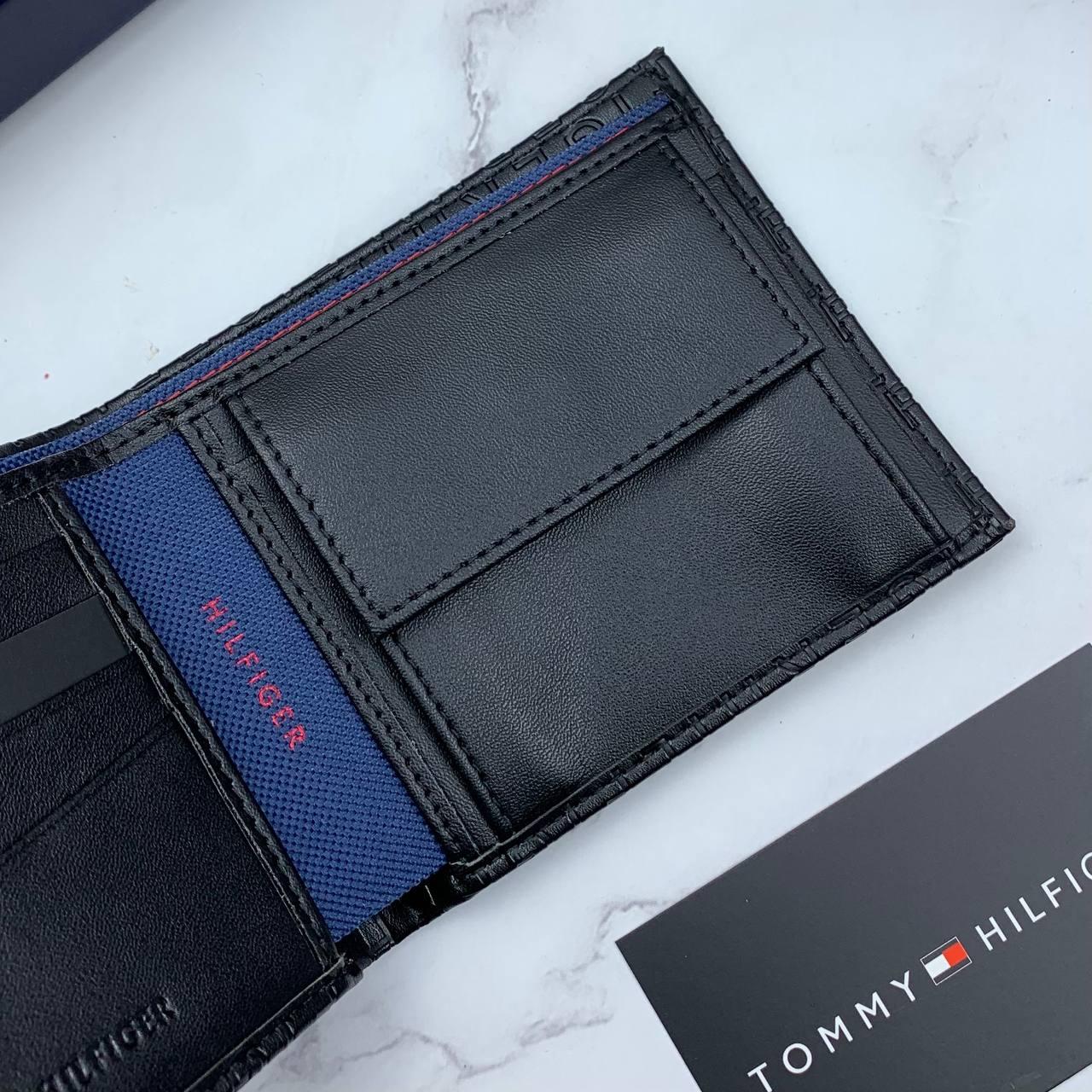 Мужской кошелек кожаный черный Tommy Hilfiger брендовый подарочный набор 3 в 1 портмоне картхолдер брелок, фото №6
