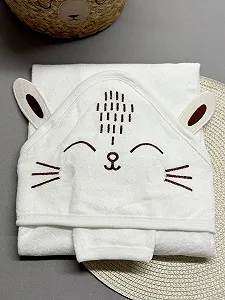 Махровий рушник-куточок для малюка та мочалка Котик молочний - Фото 1