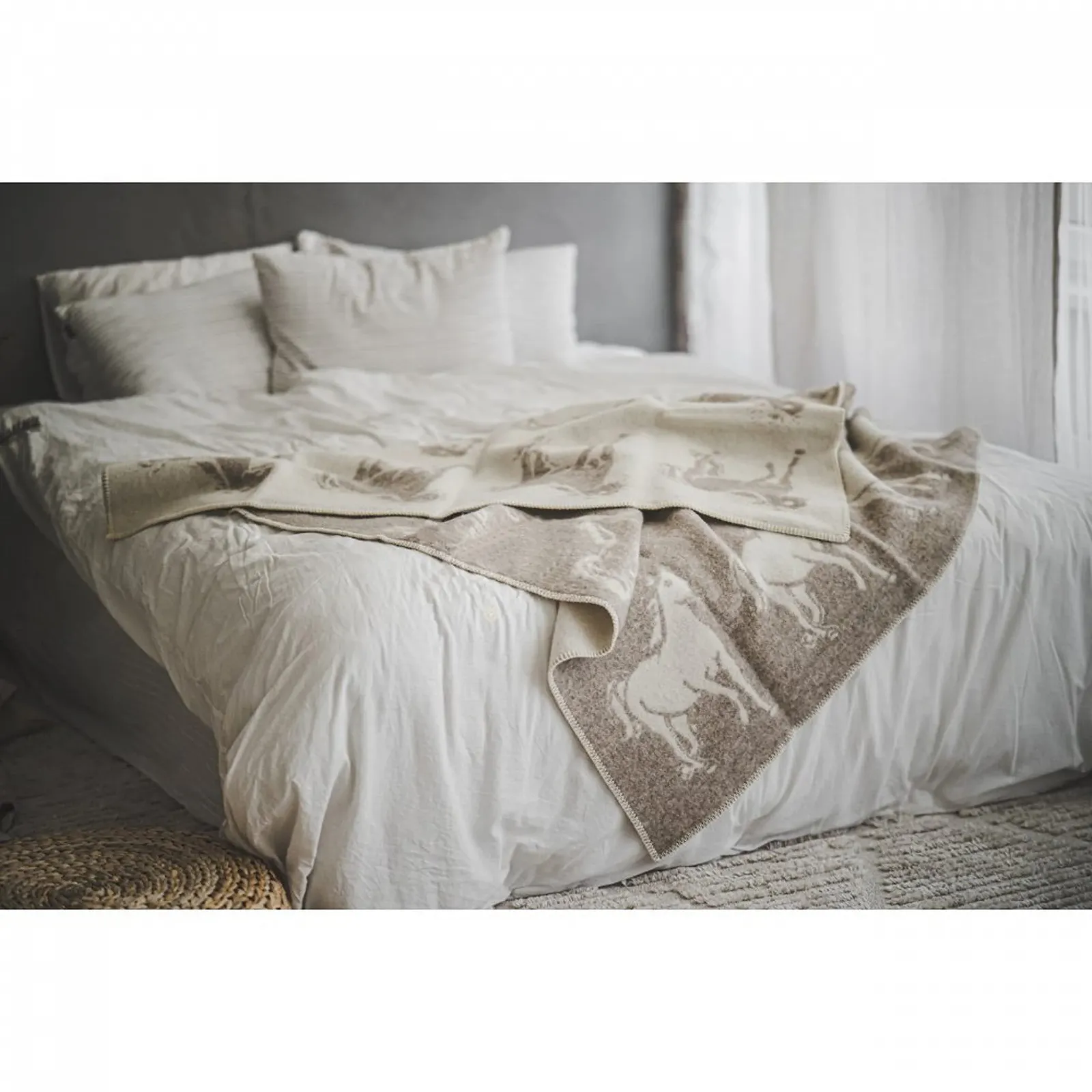 Плед Ger3as Двусторонний Клетчатый 130 x 200 см Теплый Плед из Овечьей Шерсти Уютный Плед Шерстяной Плед Хлопковый Плед для Дивана (Лошадь Бежевый), фото №2