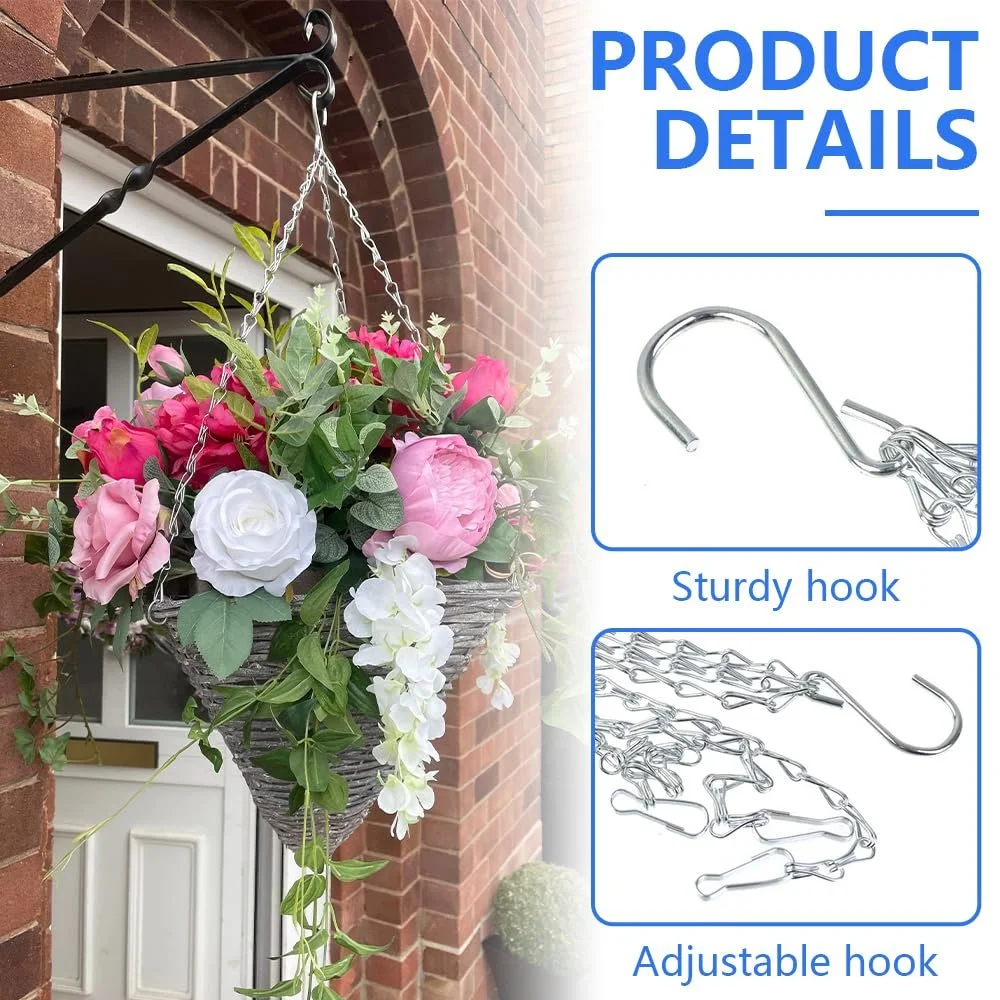 Ланцюжки для підвісних кошиків 4 шт. Метал 3-точкові 40 см Чорний, фото №4