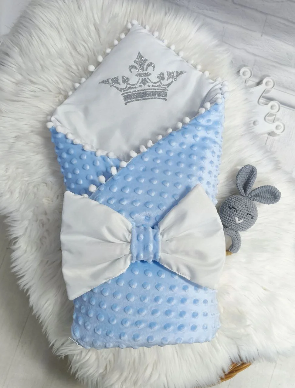 Комплект для новонародженого демісезоний Плюш Корона блакитний, фото №2 Комплект для новонародженого демісезоний Плюш Корона блакитний, фото №2