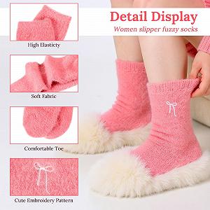 Носки Abeillo, 4 пары, Мягкие пушистые зимние носки, Теплые домашние носки из кораллового флиса, Милые удобные носки с бантом для зимы synthetic.ua - Фото 1