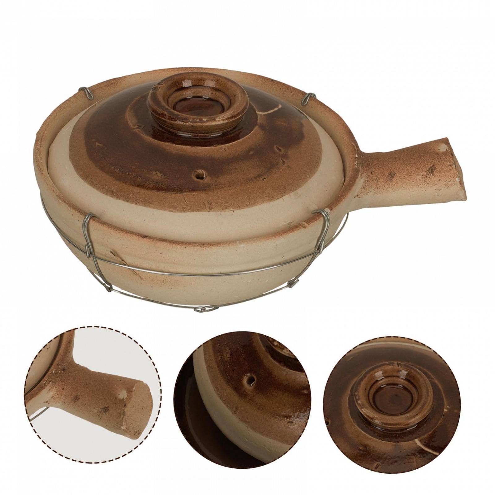 Керамическая кастрюля для запекания 0.5 л из глины с практичной ручкой и антипригарным покрытием, фото №4