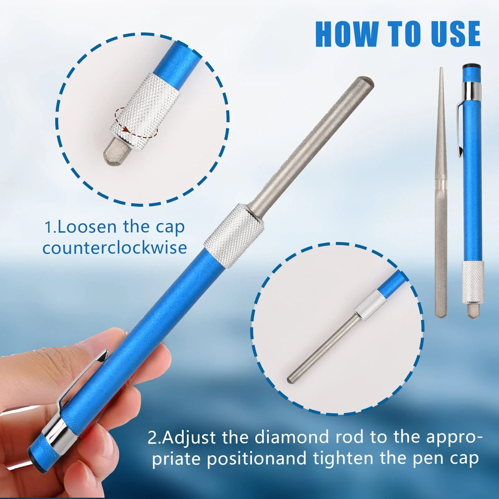 Точильний камінь алмазний для серрейторів портативний багатофункціональний у формі ручки, фото №5