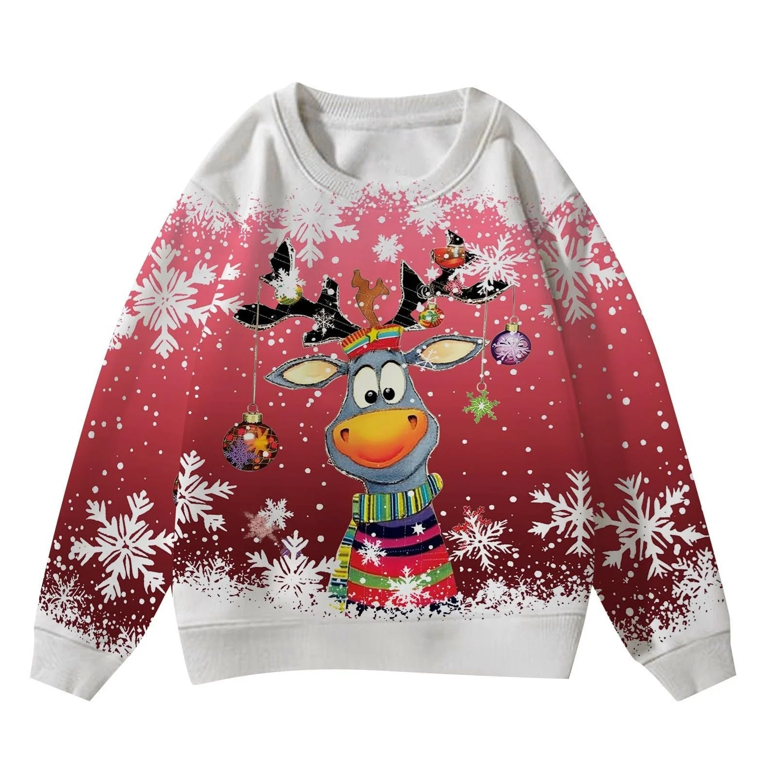 Рождественский джемпер Детский, Детская толстовка для девочек 134 Праздничная толстовка с принтом оленя, с длинными рукавами, круглым вырезом для праздников, уютный повседневный пуловер, фото №2