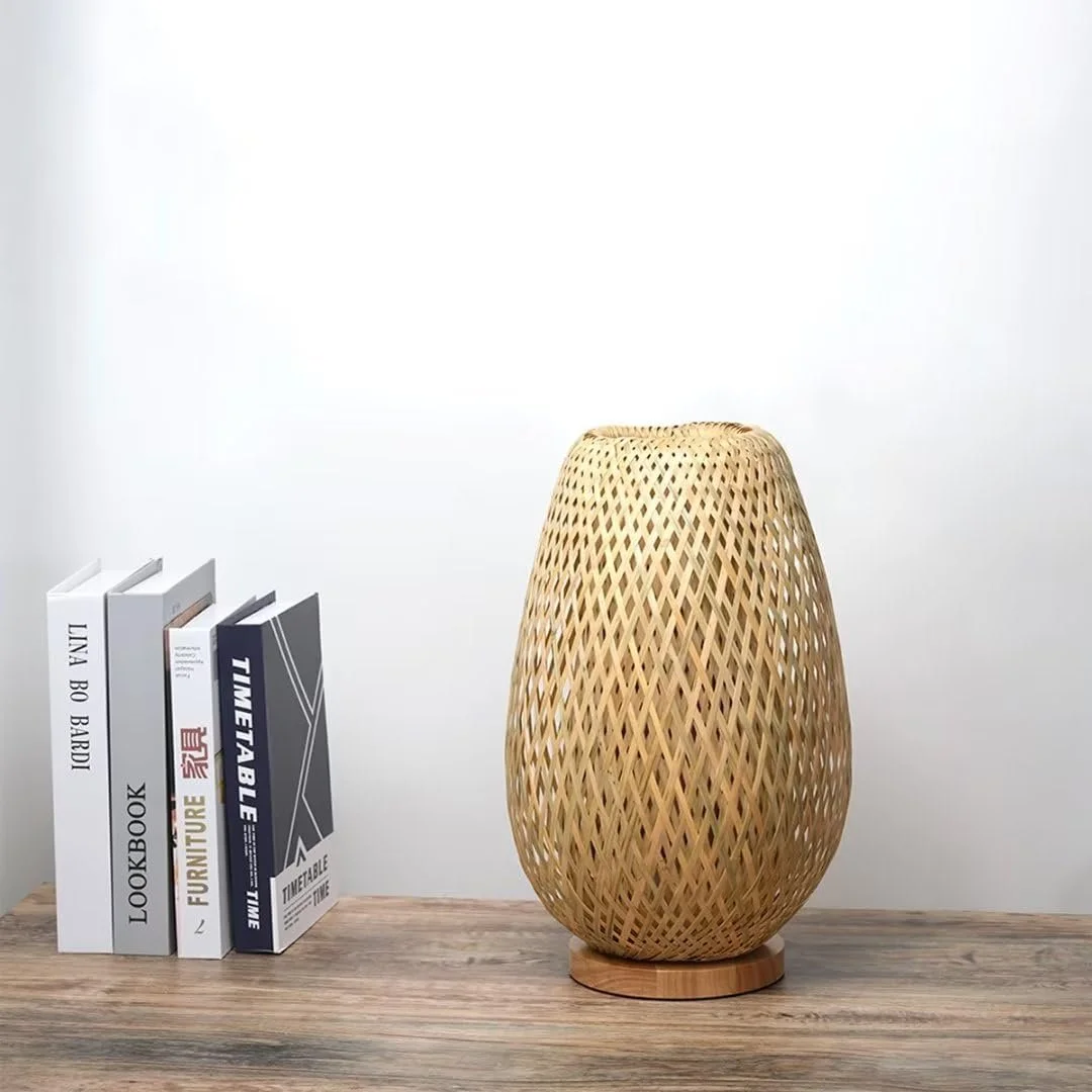 Настільна лампа Bamboo Fabric Style 2 бамбуковий абажур кнопковий перемикач, фото №3