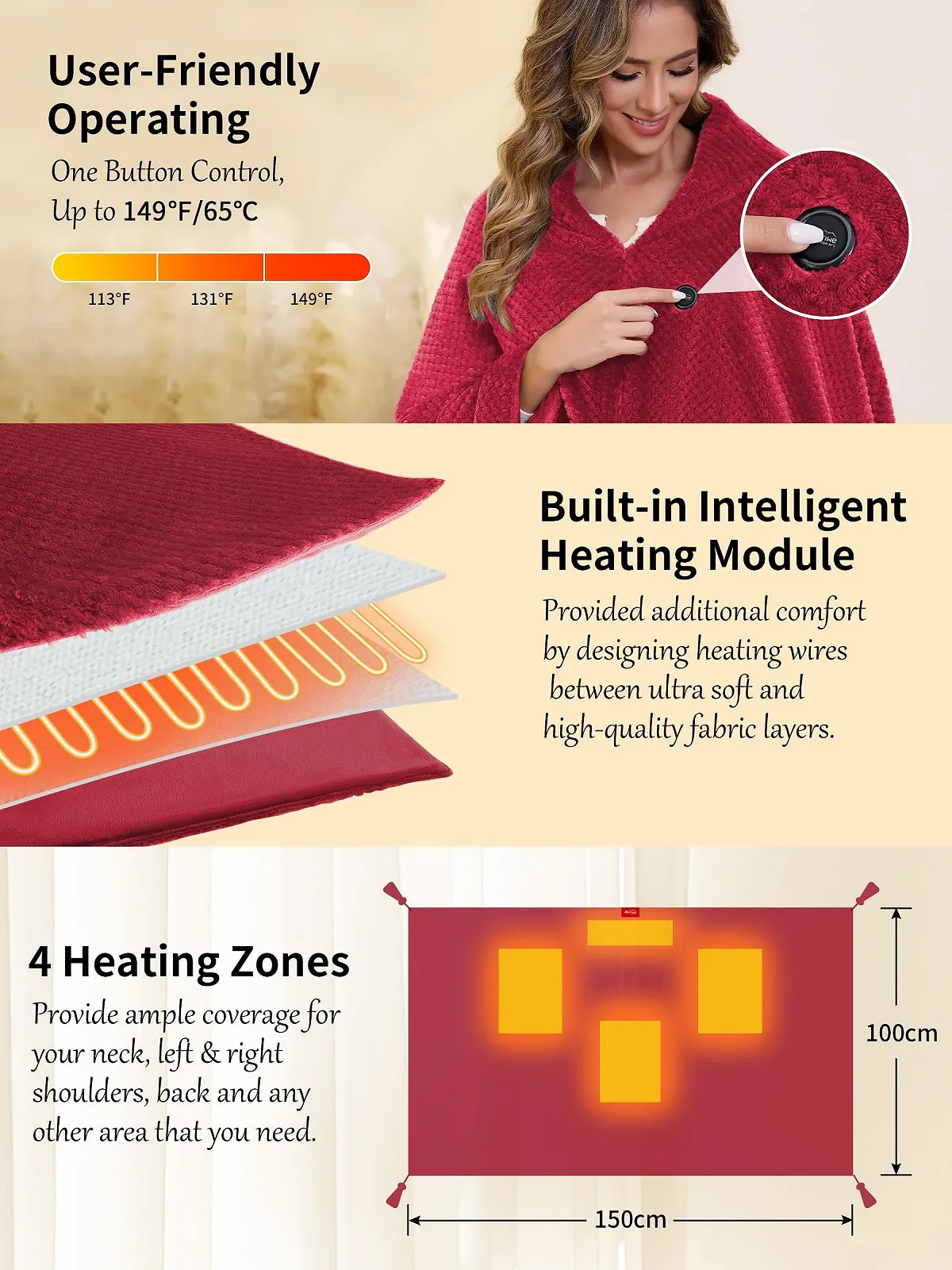 Электрическое одеяло Kintiwe беспроводное, грелка для шеи и плеч, 4 зоны нагрева, 3 уровня температуры, фото №6 Электрическое одеяло Kintiwe беспроводное, грелка для шеи и плеч, 4 зоны нагрева, 3 уровня температуры, фото №6