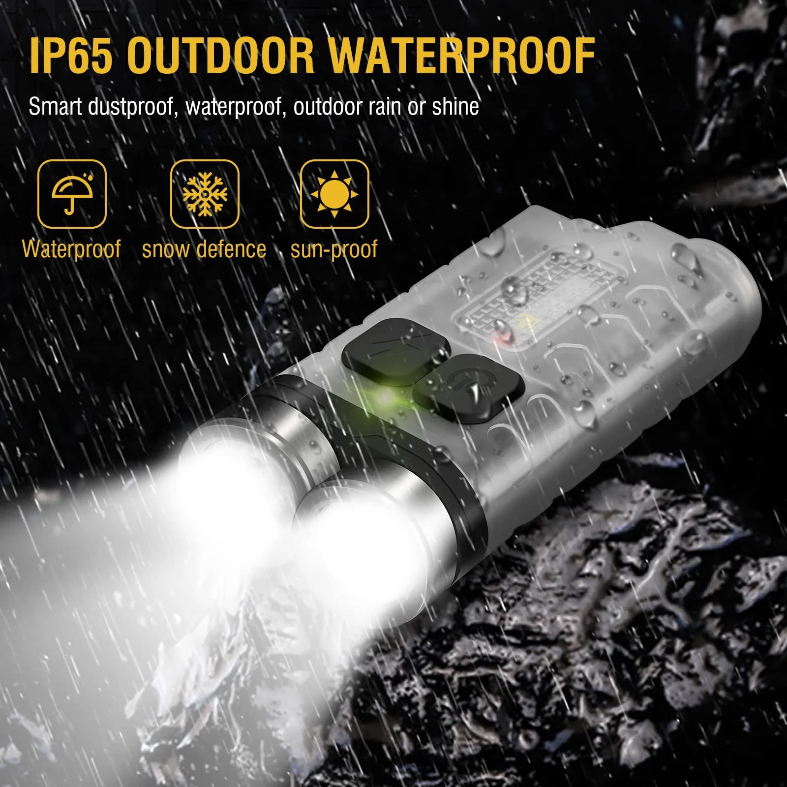 Міні ліхтарик BORUIT V3 LED, 900 люмен, з боковим світлом, IP65 водонепроникний магнітний для надзвичайних ситуацій, кемпінгу, походів (Флуоресцентний), фото №4