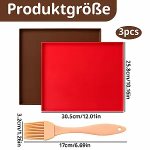 Килимок для випікання 2 шт. + пензлик 30.5 x 25.5 см Silicone з бортиком Coffee Brown + Red synthetic.ua - Фото 1