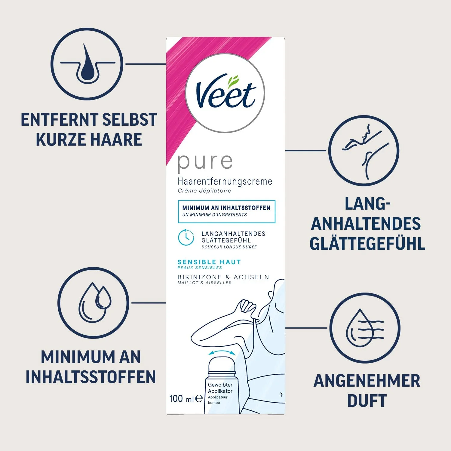 Крем для депіляції Veet Pure для зони бікіні та пахв для чутливої шкіри 100 мл, фото №3
