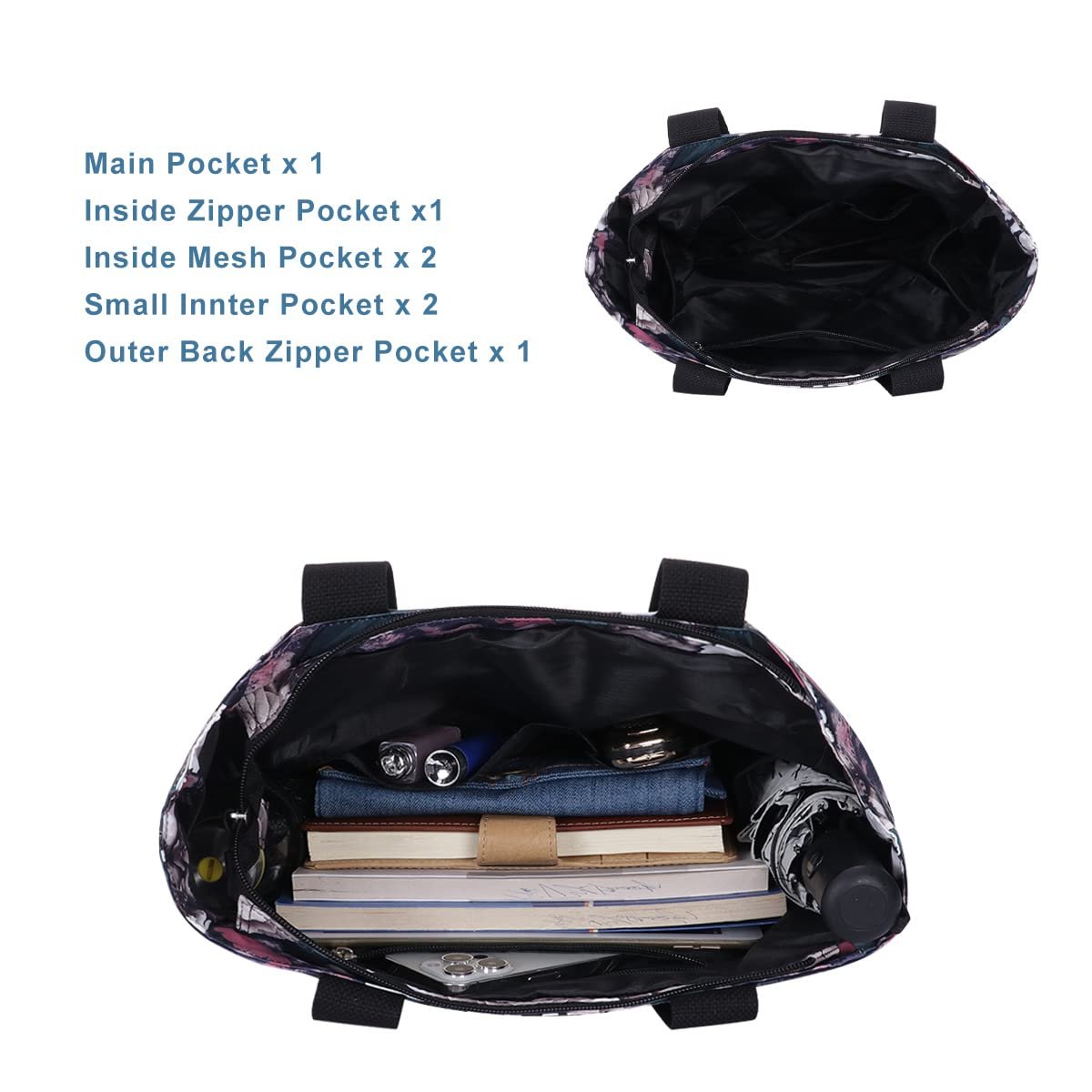 Сумка HAWEE шоппер жіноча з блискавкою, повсякденна, велика, водонепроникна, для подорожей, роботи, школи, пляжу, зів'яла троянда, модна, фото №4