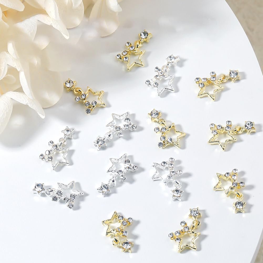 Стрази для нігтів Зірка Метал Кристал 15 x 9 мм Золотий, Срібний, 10 шт, фото №2