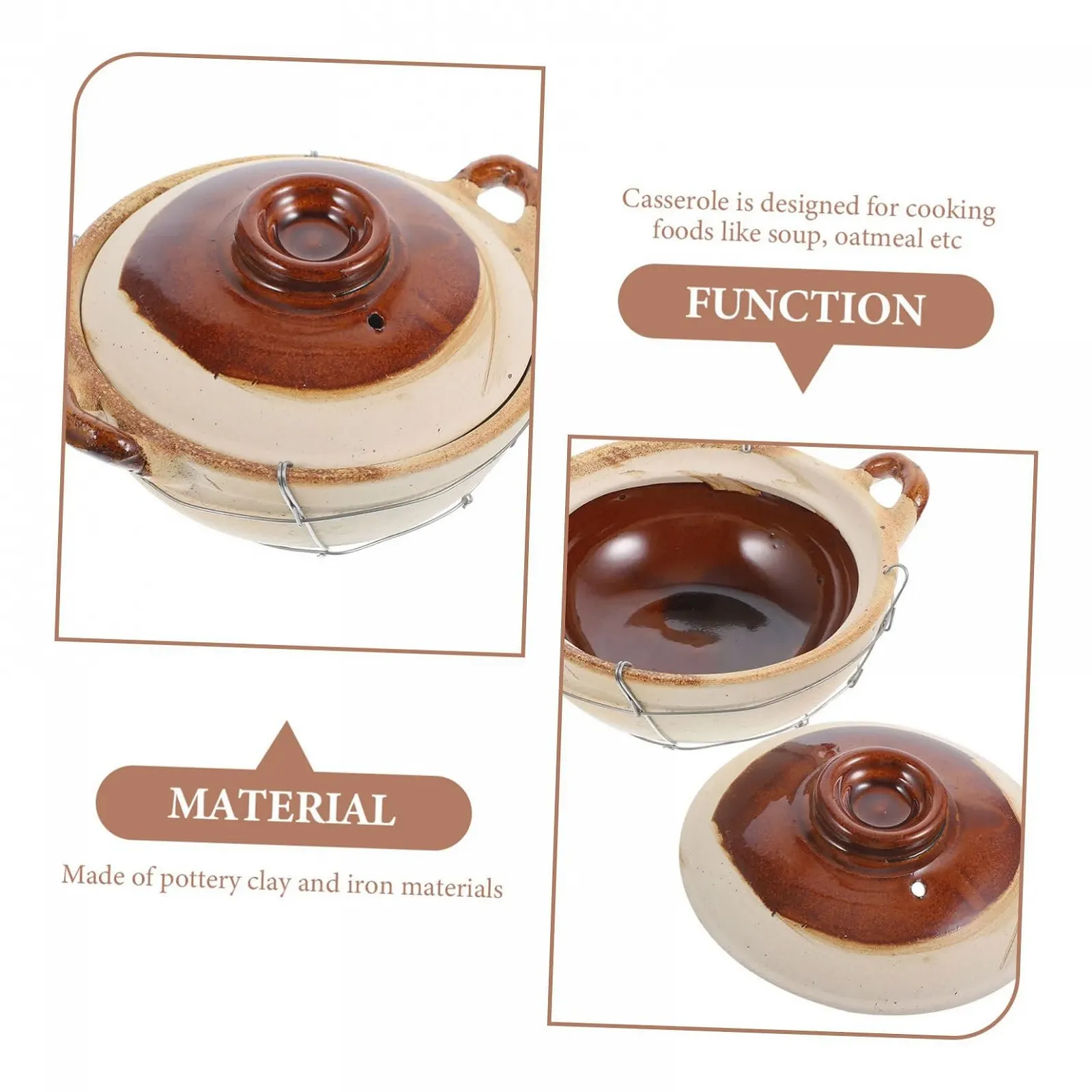 Глиняний горщик INOOMP жаростійкий цільнолитий з ручкою, фото №7