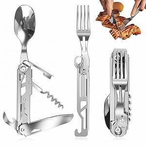 Набор для кемпинга Multitool 6 в 1 Складной Портативный Разборный Набор Ножей Ложка Вилка Открывалка для бутылок Открывалка для консервов с чехлом Нержавеющая сталь - Фото 1