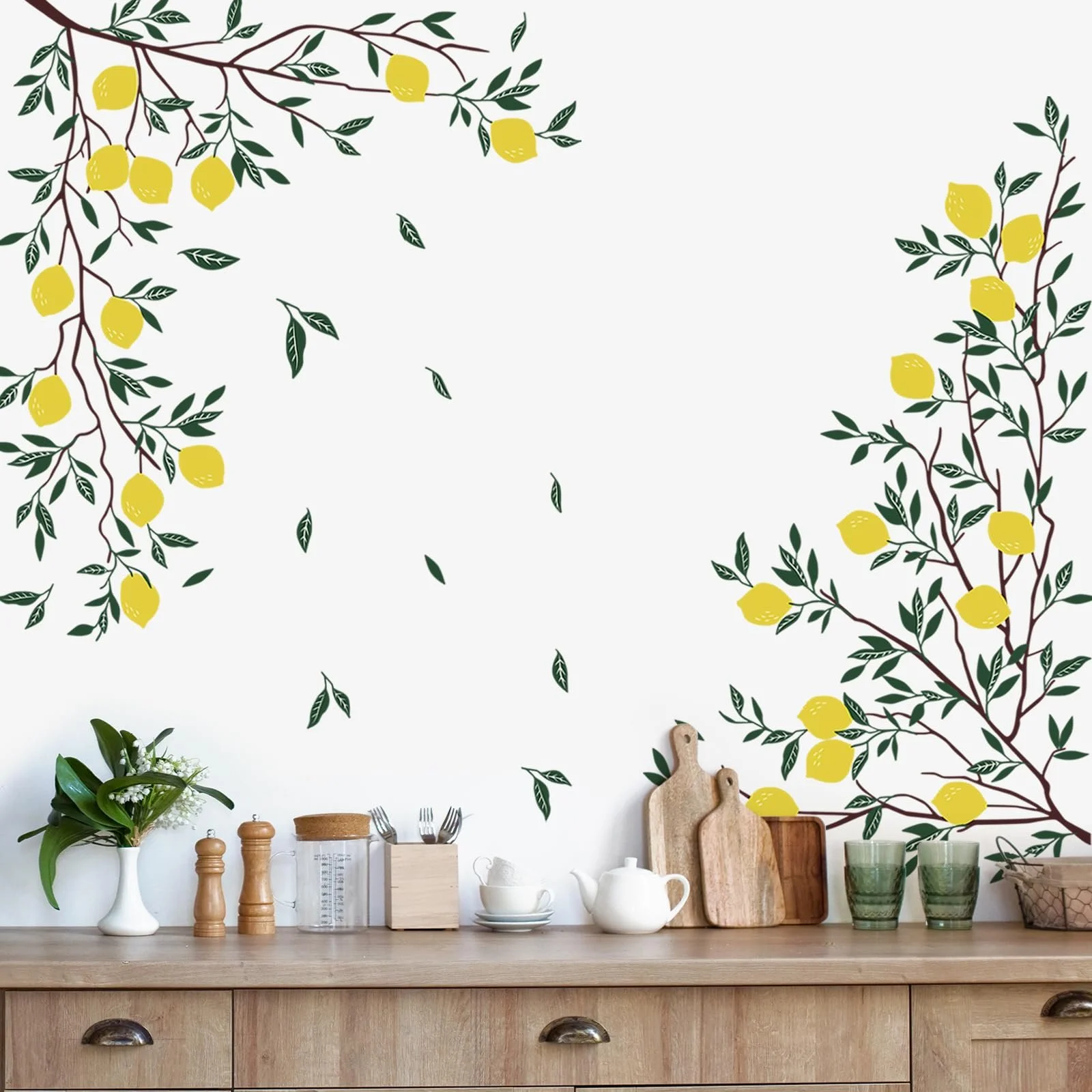 Настінна наклейка Supzone Lemon Tree Lemon Branch Green Leaves, фото №4