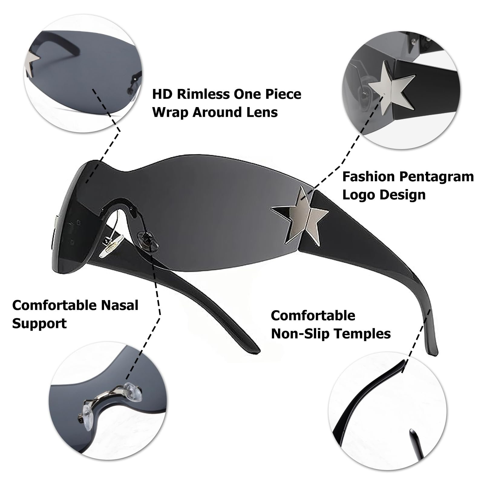 Сонцезахисні окуляри Y2k Без оправи Чорний, сірий, світло-коричневий, 3 шт., фото №3 Сонцезахисні окуляри Y2k Без оправи Чорний, сірий, світло-коричневий, 3 шт., фото №3