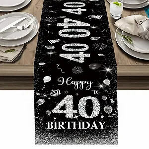 Купити Ранер на стіл Happy 40th Birthday Чорно-сріблястий 180 x 35 см - Фото 1 Ранер на стіл Happy 40th Birthday Чорно-сріблястий 180 x 35 см - Фото 1