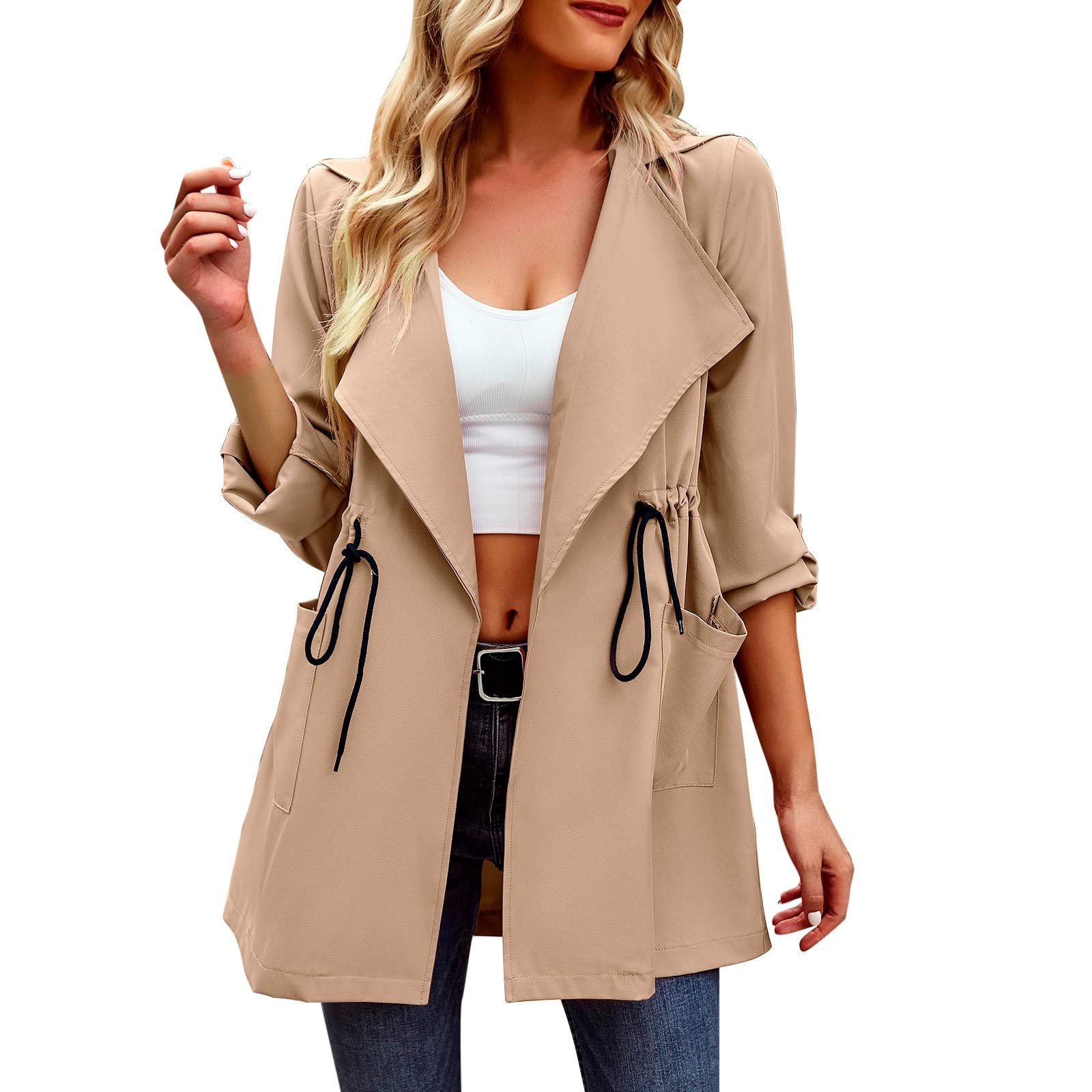 Тренч Женский Черный с кулиской, Классический V-образный вырез, Приталенный с капюшоном, фото №1 Тренч Женский Черный с кулиской, Классический V-образный вырез, Приталенный с капюшоном, фото №1