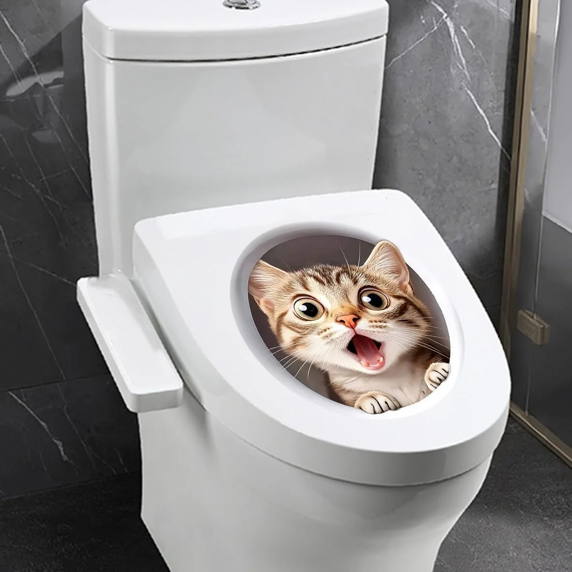 Наклейка на туалет Animal 3D Surprised Cat водонепроникна, фото №4