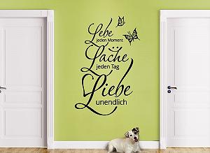 Наклейка на стіну Grandora W892 Цитата "Lebe... Lache... Liebe..." з метеликами та квітами 58 x 89 см Чорний - Фото 1